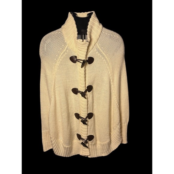 Michael Kors Ivory Sweater Poncho Cape Oversized Full Zip Toggle Closure Sz S - Picture 2 of 15